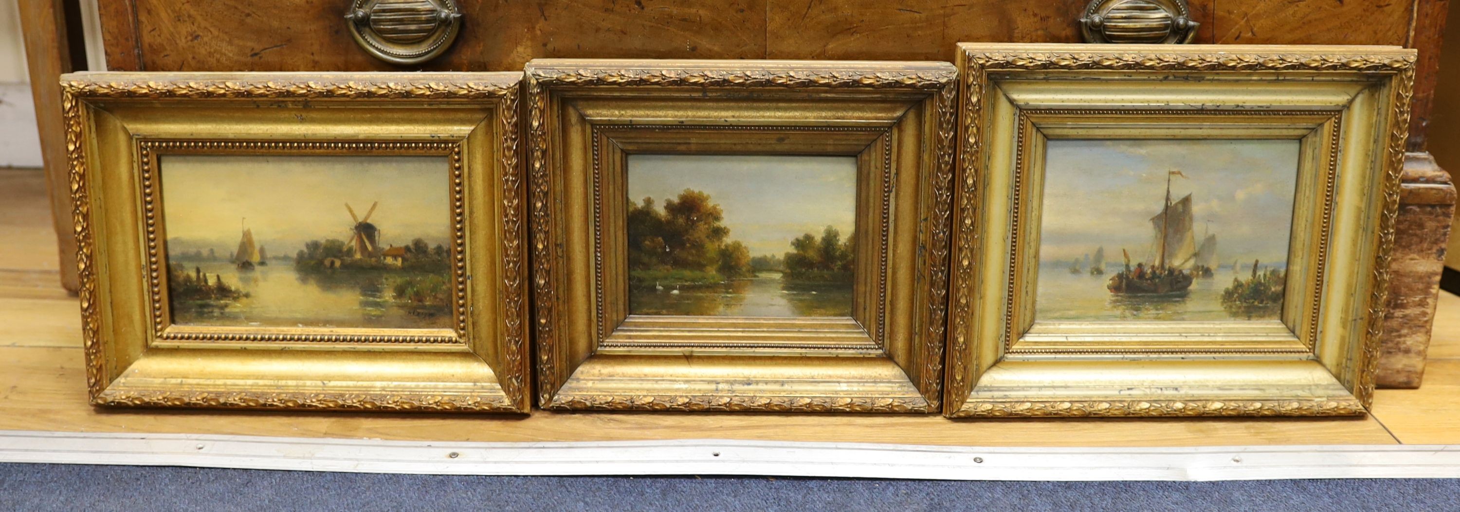 Lodewijk Johannes Kleijn (1817-1897), three oils on wooden panels, River landscapes, one signed, largest 13 x 17cm